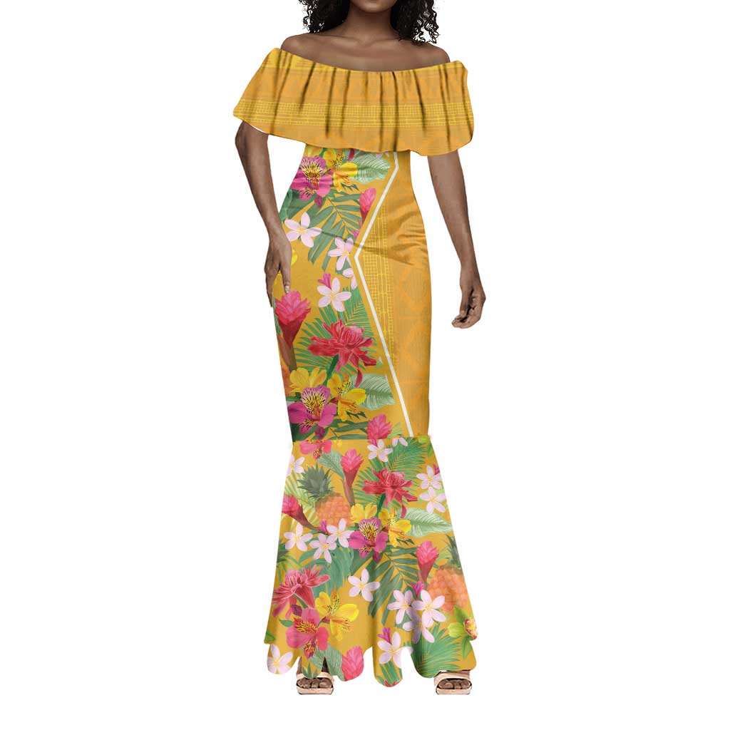 Afro Tropical Flowers Mermaid Dress Yellow Version