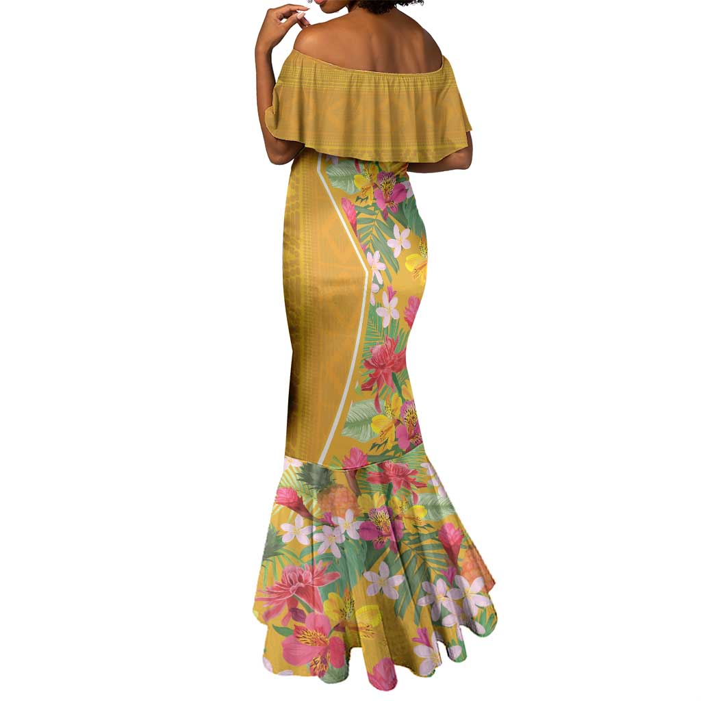 Afro Tropical Flowers Mermaid Dress Yellow Version