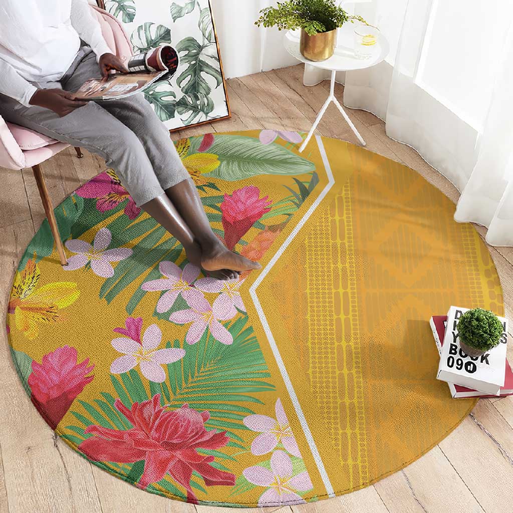 Afro Tropical Flowers Round Carpet Yellow Version