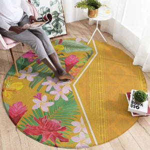 Afro Tropical Flowers Round Carpet Yellow Version