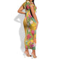 Afro Tropical Flowers Short Sleeve Bodycon Dress Yellow Version LT18