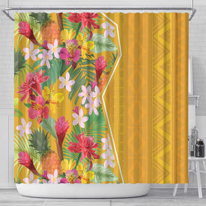 Afro Tropical Flowers Shower Curtain Yellow Version