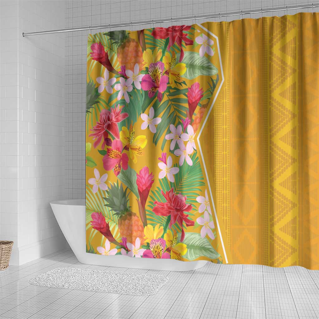 Afro Tropical Flowers Shower Curtain Yellow Version