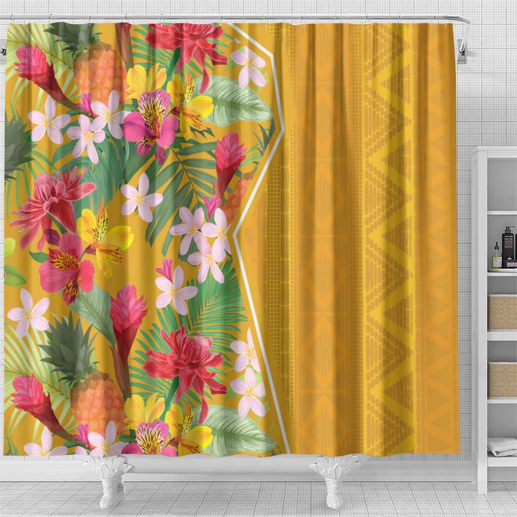 Afro Tropical Flowers Shower Curtain Yellow Version