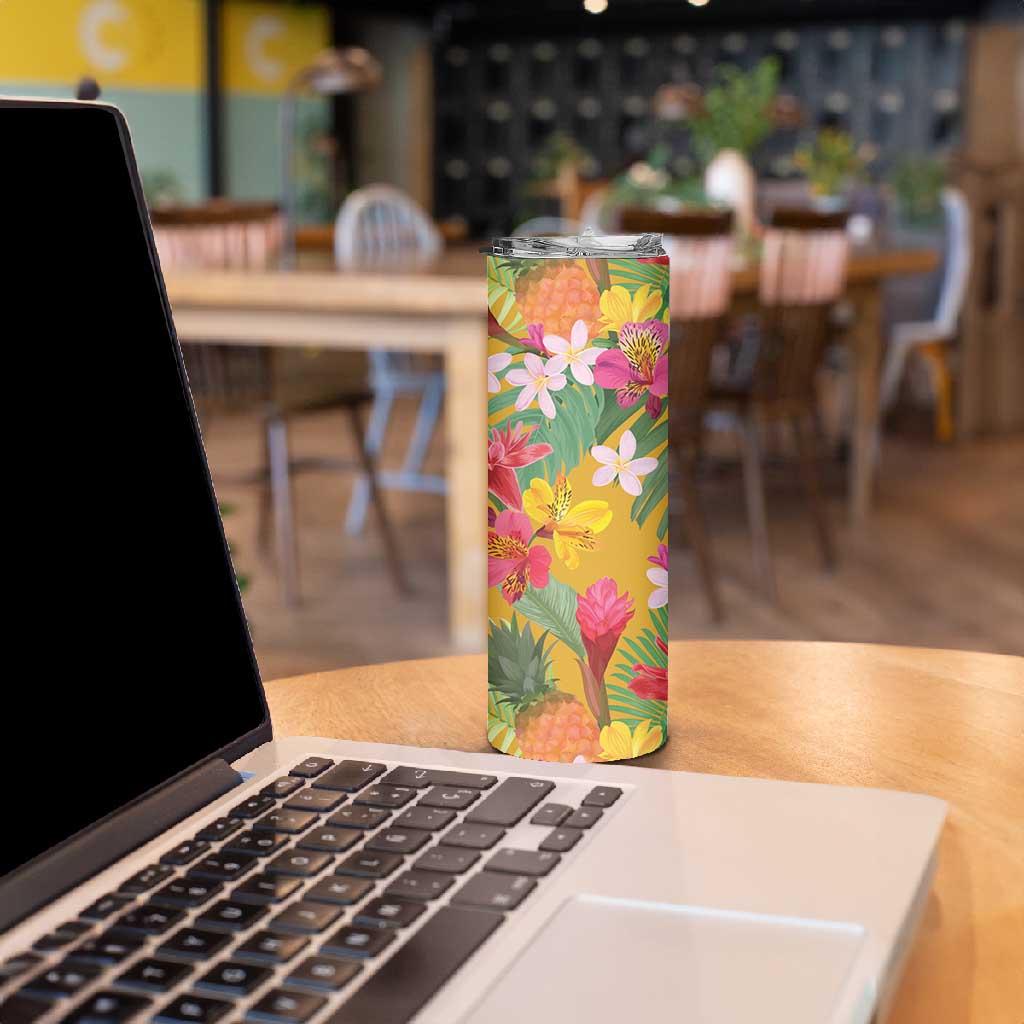 Afro Tropical Flowers Skinny Tumbler Yellow Version