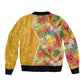 Afro Tropical Flowers Sleeve Zip Bomber Jacket Yellow Version