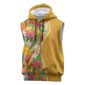 Afro Tropical Flowers Sleeveless Zip Hoodie Yellow Version - African Pride
