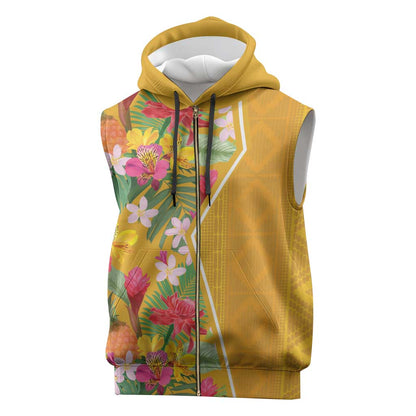 Afro Tropical Flowers Sleeveless Zip Hoodie Yellow Version - African Pride