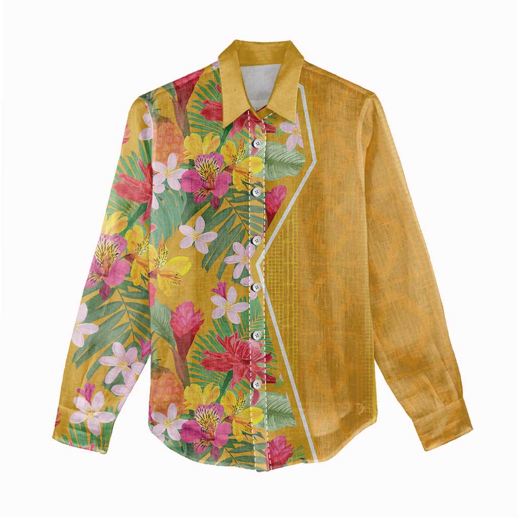 Afro Tropical Flowers Women Casual Shirt Yellow Version LT18
