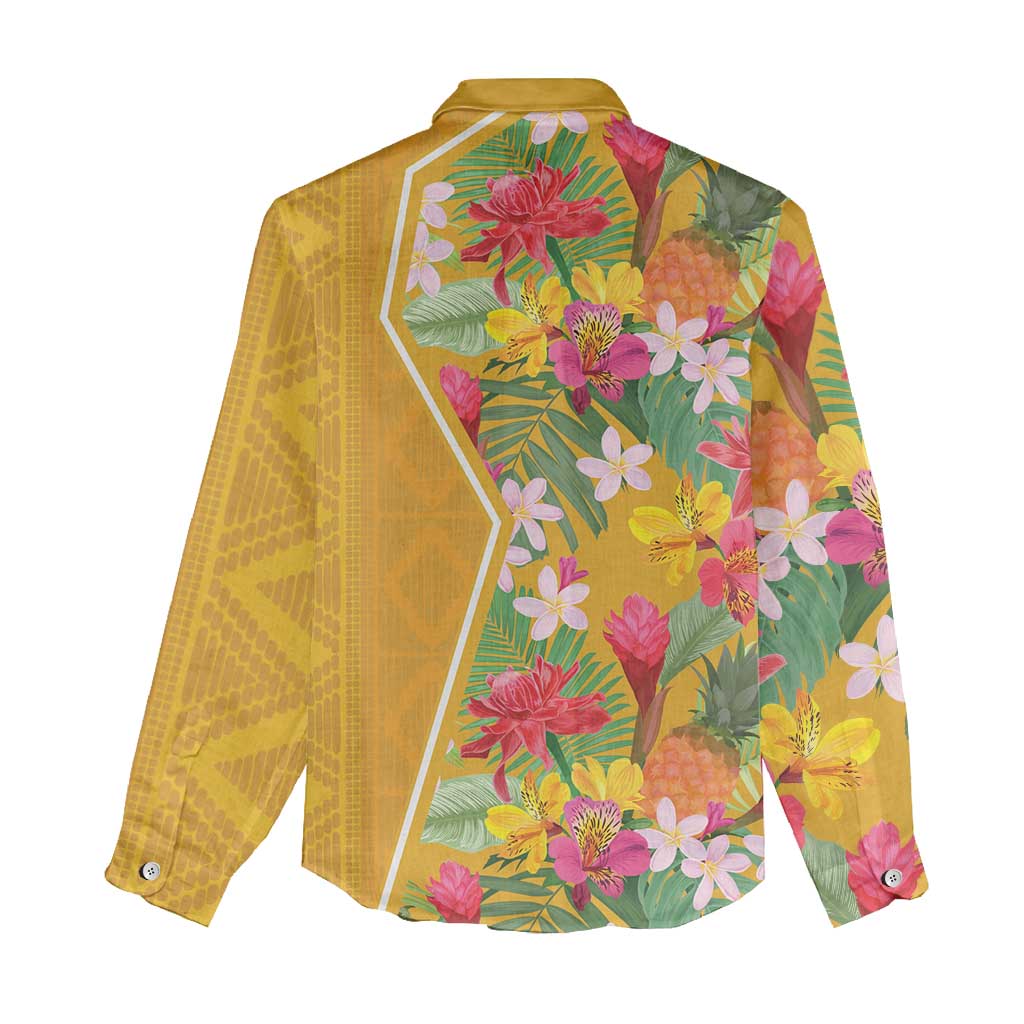 Afro Tropical Flowers Women Casual Shirt Yellow Version LT18