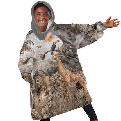 Afro Safari Animals KId Wearable Blanket Hoodie