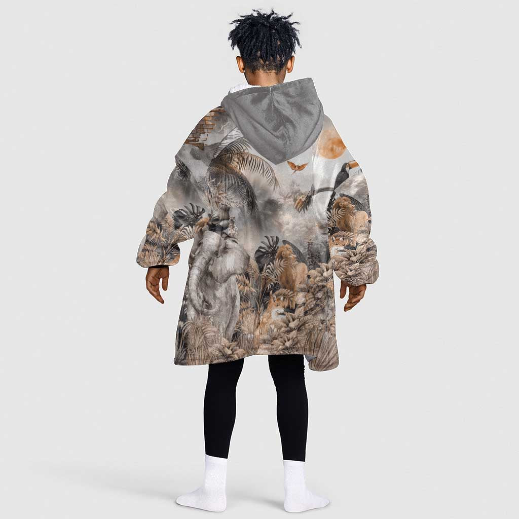 Afro Safari Animals KId Wearable Blanket Hoodie