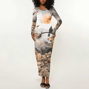 Afro Safari Animals Long Sleeve Bodycon Dress LT18