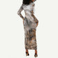 Afro Safari Animals Long Sleeve Bodycon Dress LT18