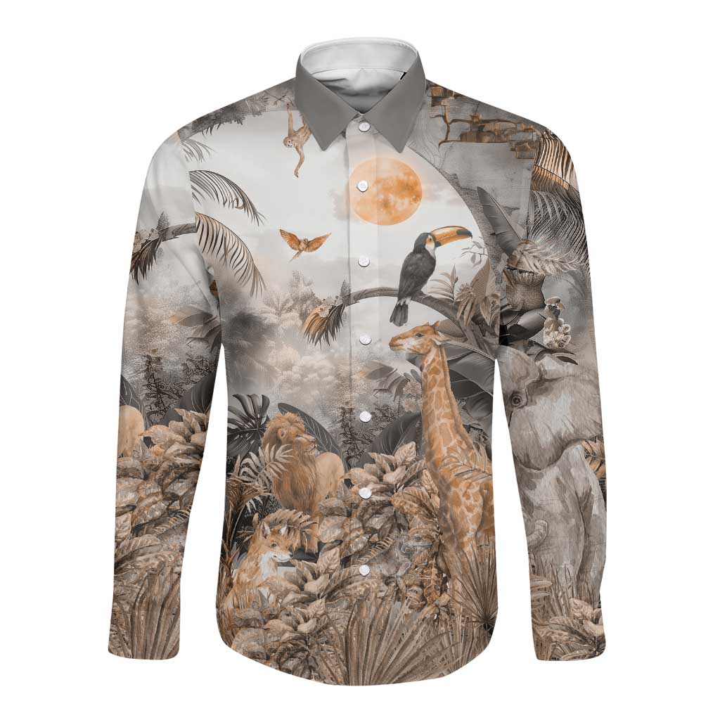 Afro Safari Animals Long Sleeve Button Shirt