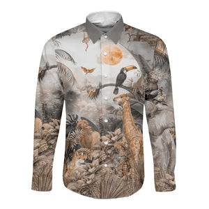 Afro Safari Animals Long Sleeve Button Shirt