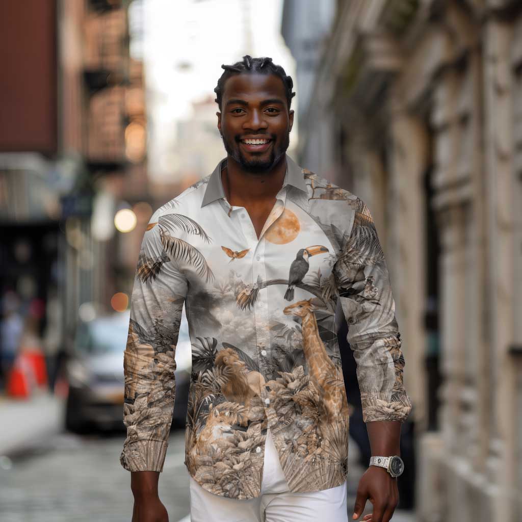 Afro Safari Animals Long Sleeve Button Shirt