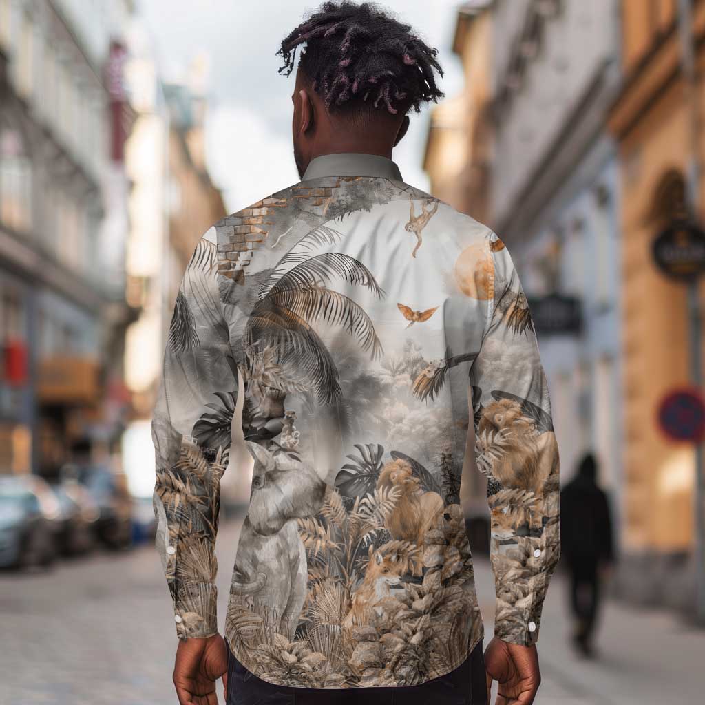 Afro Safari Animals Long Sleeve Button Shirt