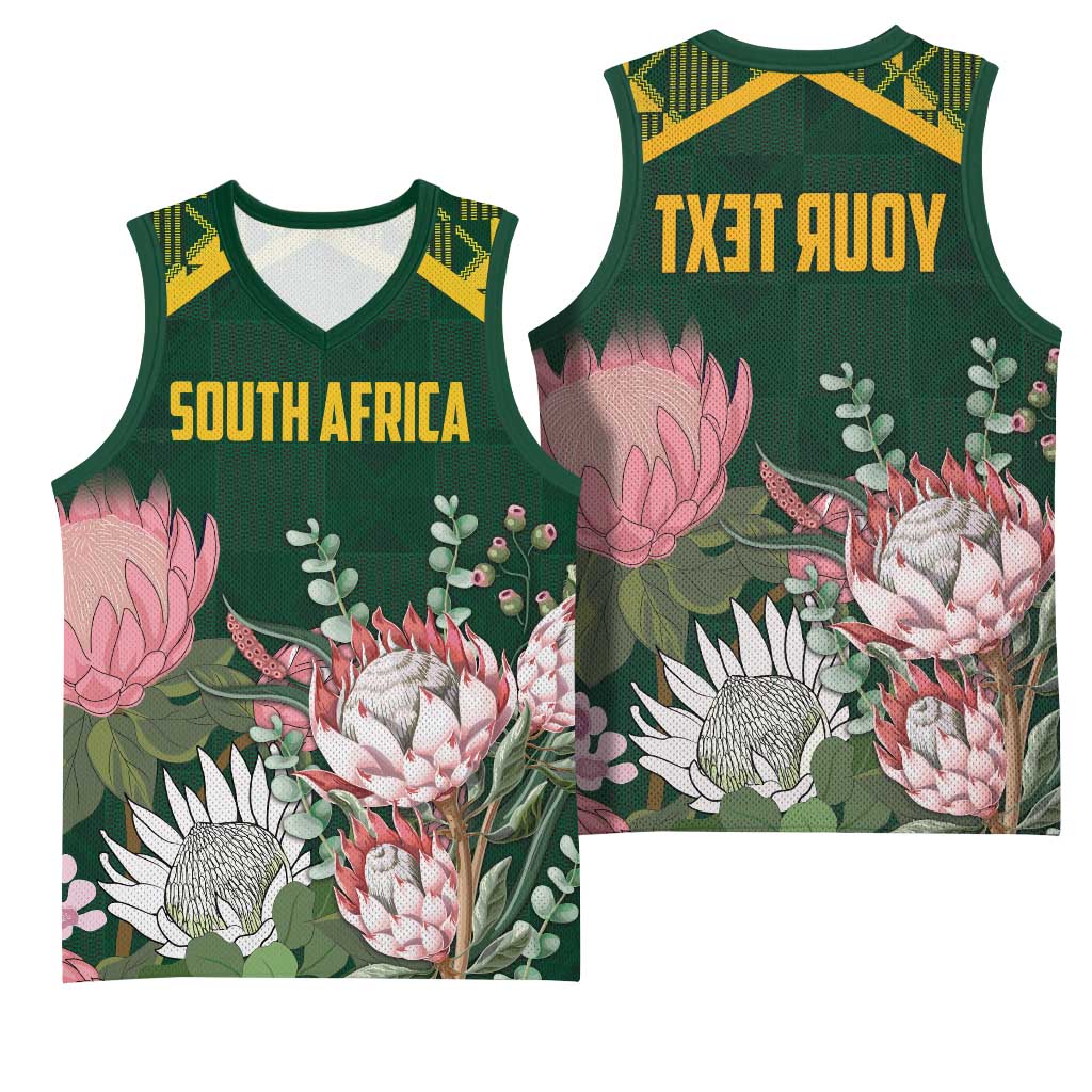 Personalized South Africa With Afro King Protea Basketball Jersey Kente Patterns - African Pride