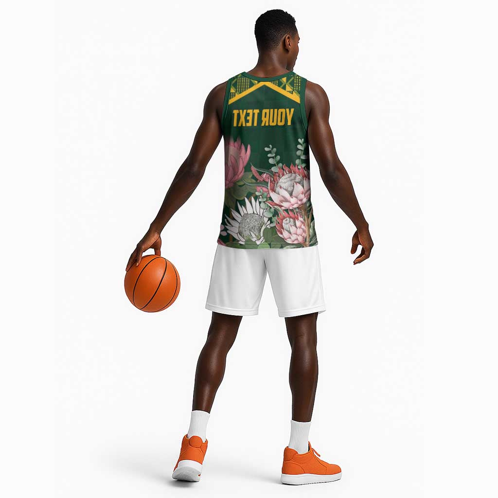 Personalized South Africa With Afro King Protea Basketball Jersey Kente Patterns - African Pride
