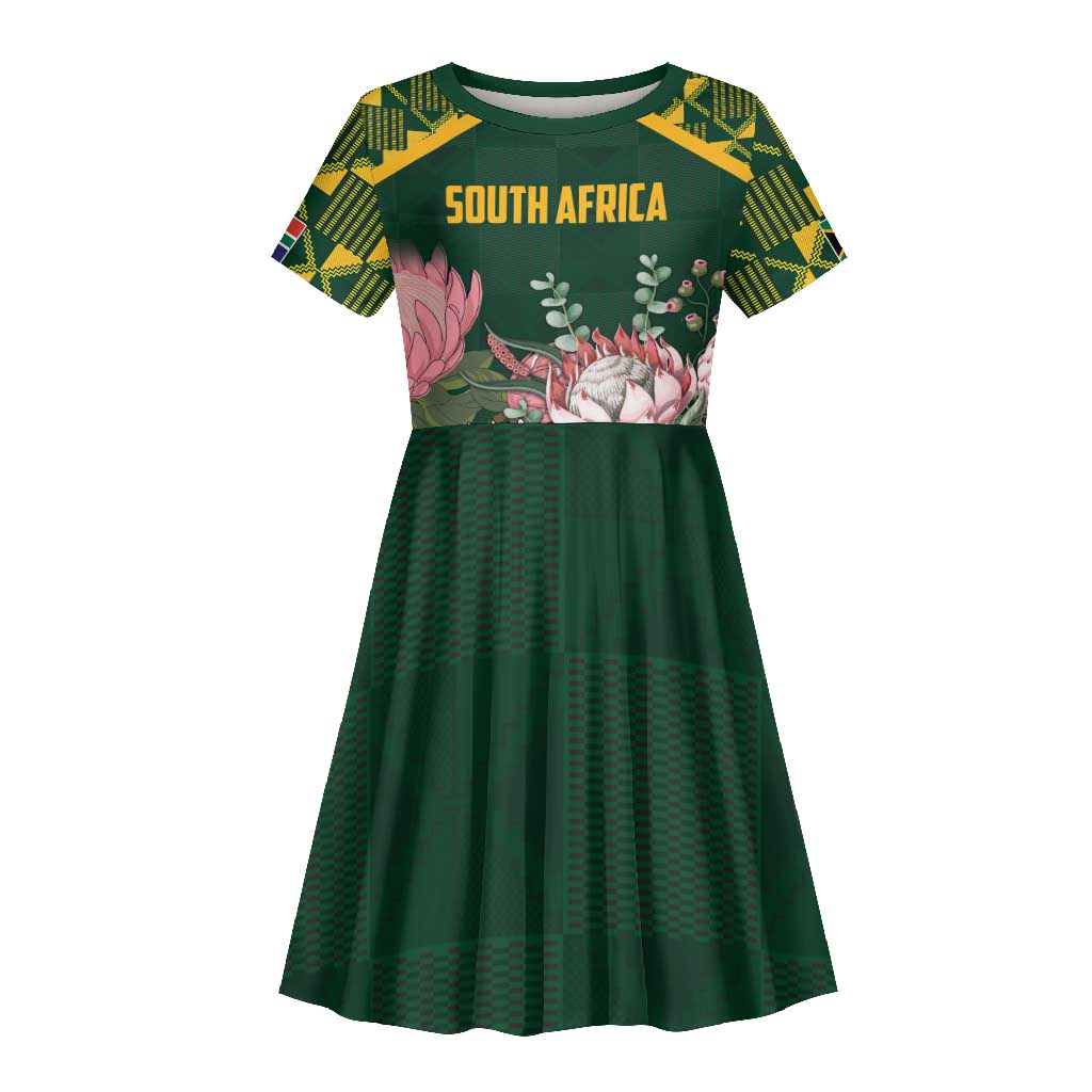 Personalized South Africa With Afro King Protea Kid Short Sleeve Dress Kente Patterns