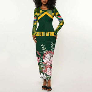 Personalized South Africa With Afro King Protea Long Sleeve Bodycon Dress Kente Patterns LT18