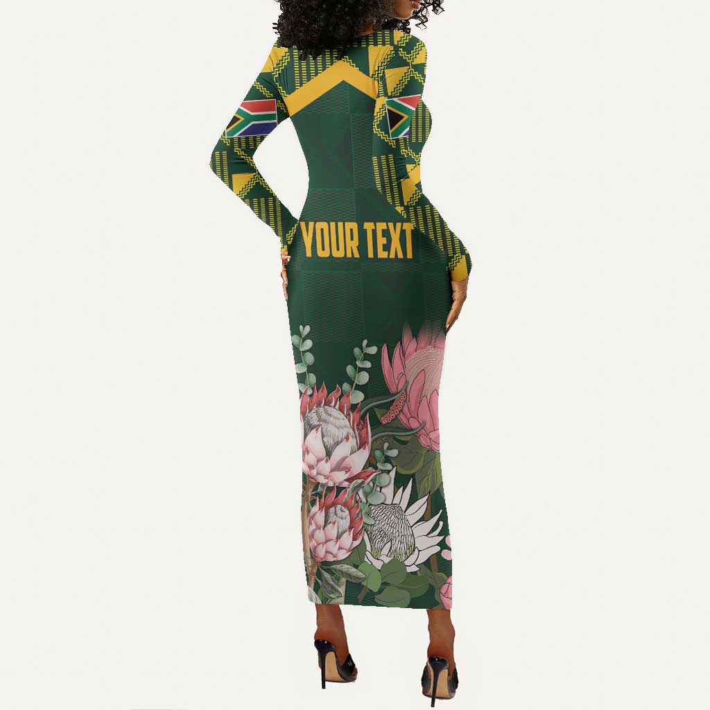 Personalized South Africa With Afro King Protea Long Sleeve Bodycon Dress Kente Patterns LT18
