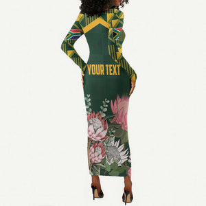 Personalized South Africa With Afro King Protea Long Sleeve Bodycon Dress Kente Patterns LT18