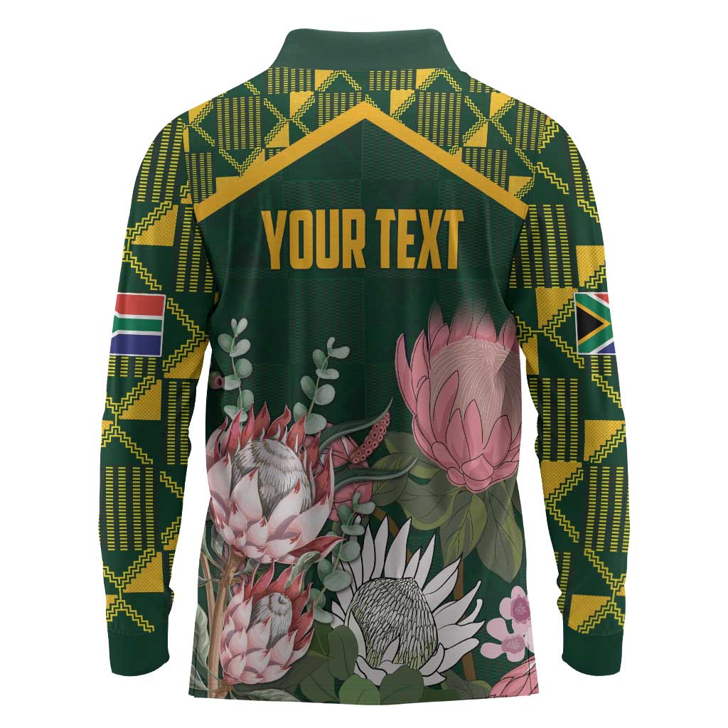 Personalized South Africa With Afro King Protea Long Sleeve Polo Shirt Kente Patterns