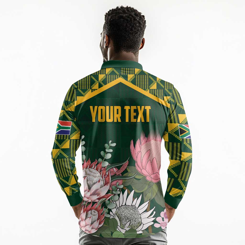 Personalized South Africa With Afro King Protea Long Sleeve Polo Shirt Kente Patterns