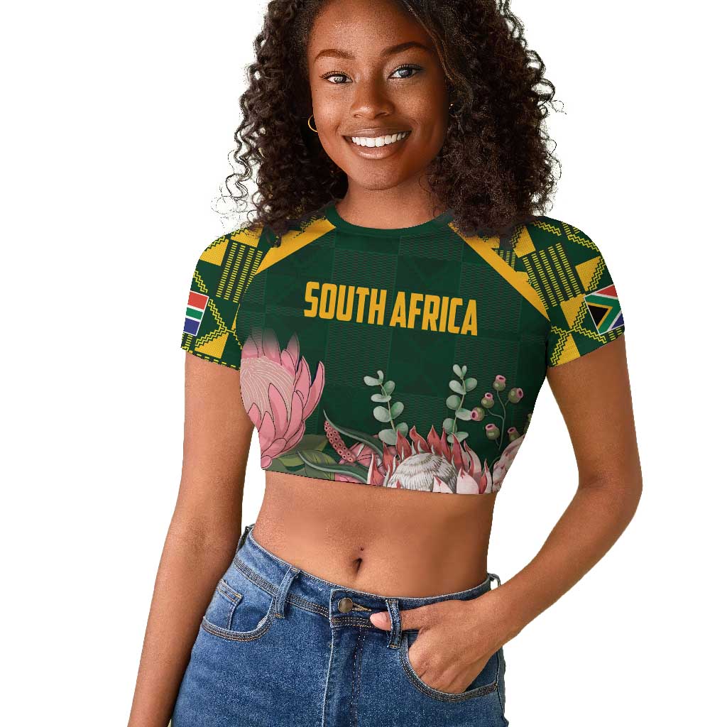Personalized South Africa With Afro King Protea Raglan Cropped T shirt Kente Patterns
