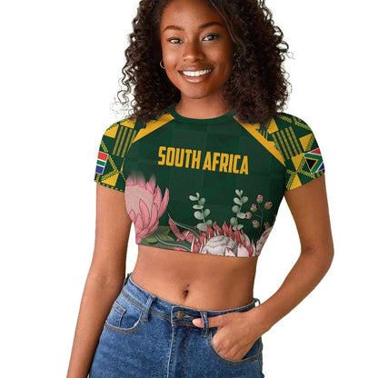 Personalized South Africa With Afro King Protea Raglan Cropped T shirt Kente Patterns