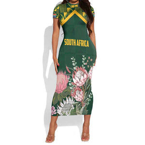 Personalized South Africa With Afro King Protea Short Sleeve Bodycon Dress Kente Patterns LT18