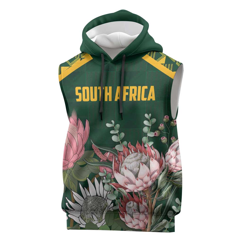 Personalized South Africa With Afro King Protea Sleeveless Hoodie Kente Patterns - African Pride