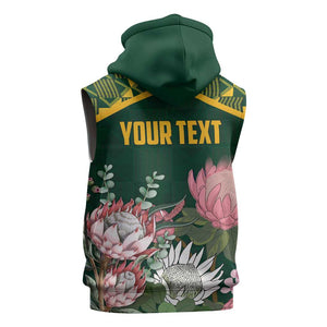 Personalized South Africa With Afro King Protea Sleeveless Hoodie Kente Patterns - African Pride