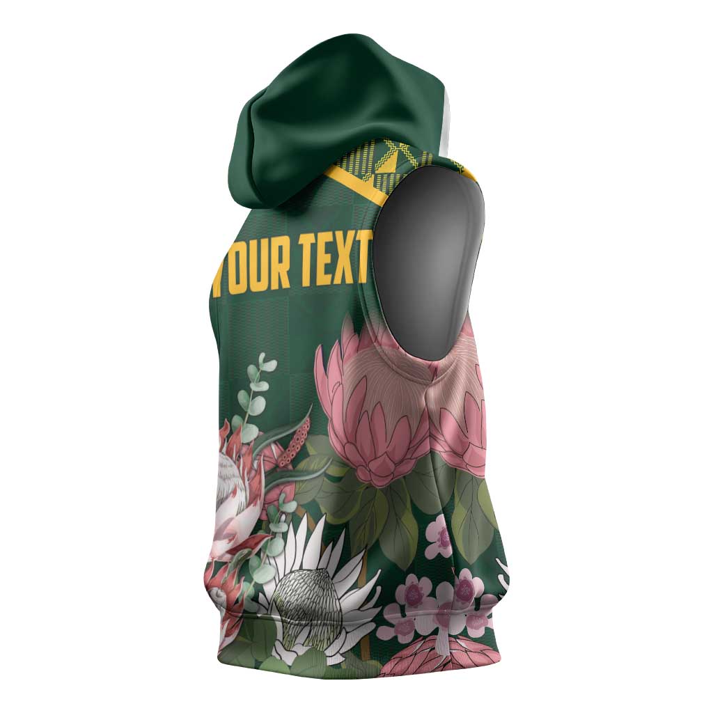 Personalized South Africa With Afro King Protea Sleeveless Hoodie Kente Patterns - African Pride