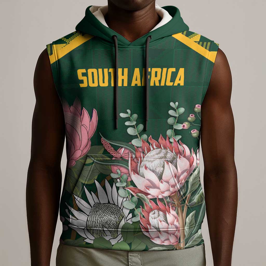 Personalized South Africa With Afro King Protea Sleeveless Hoodie Kente Patterns - African Pride