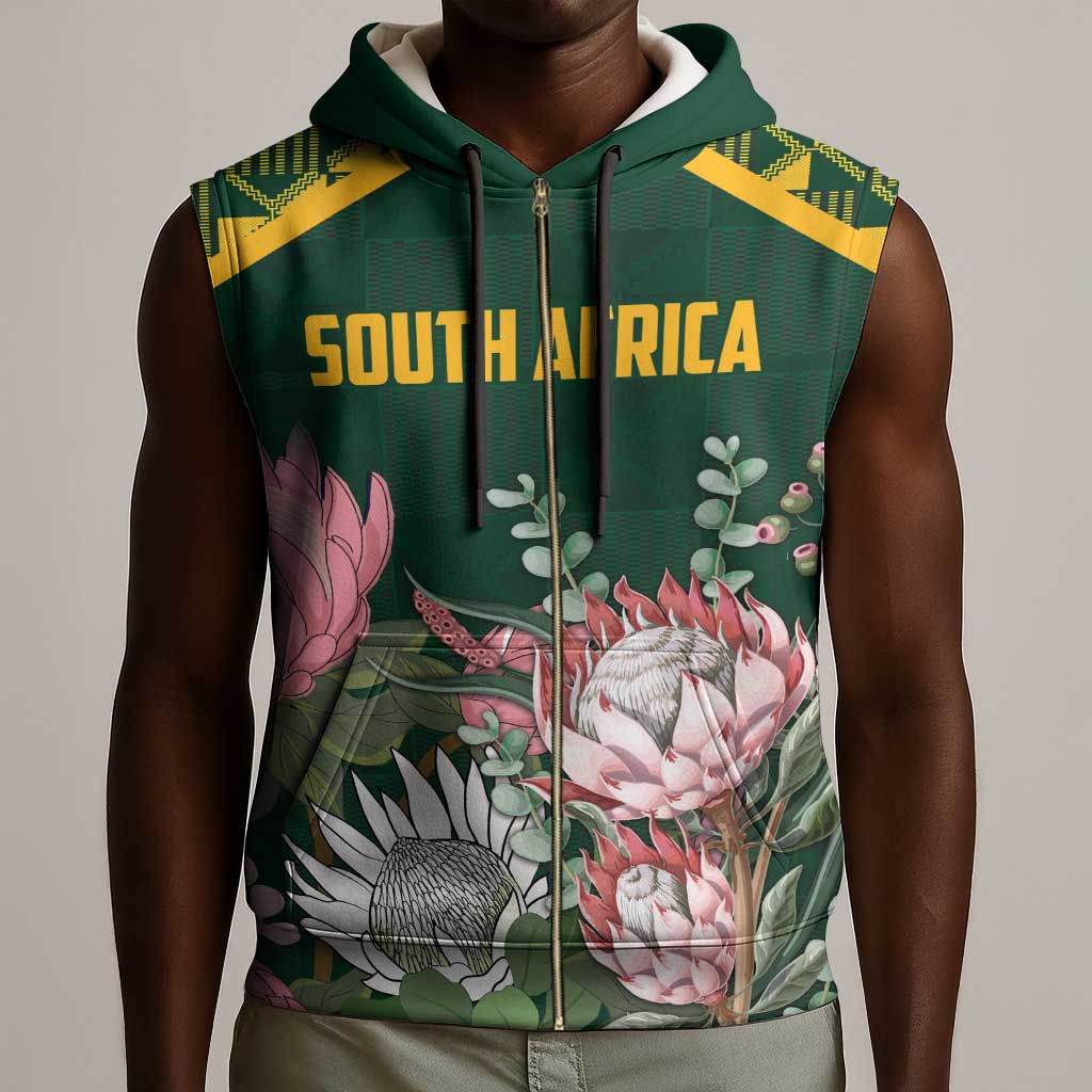 Personalized South Africa With Afro King Protea Sleeveless Zip Hoodie Kente Patterns - African Pride