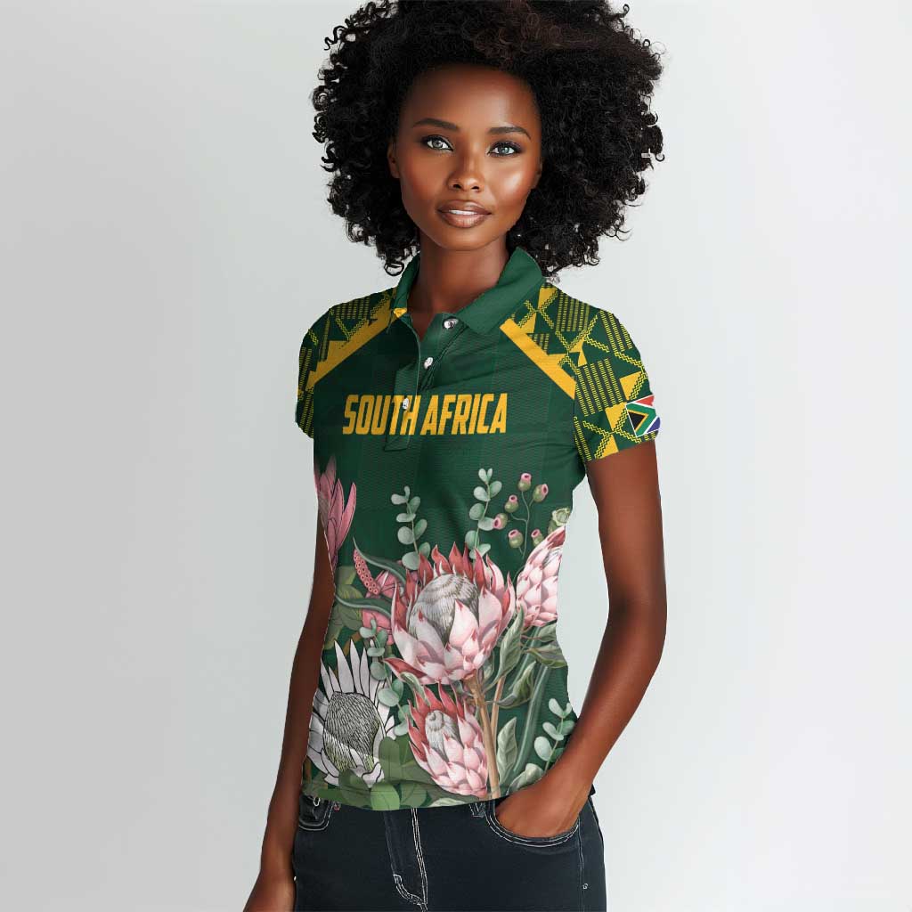 Personalized South Africa With Afro King Protea Women Polo Shirt Kente Patterns