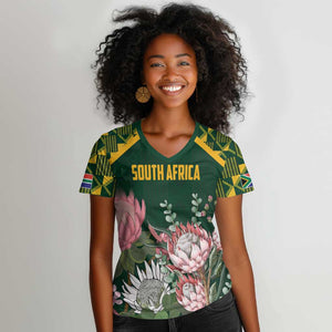 Personalized South Africa With Afro King Protea Women V-Neck T-Shirt Kente Patterns