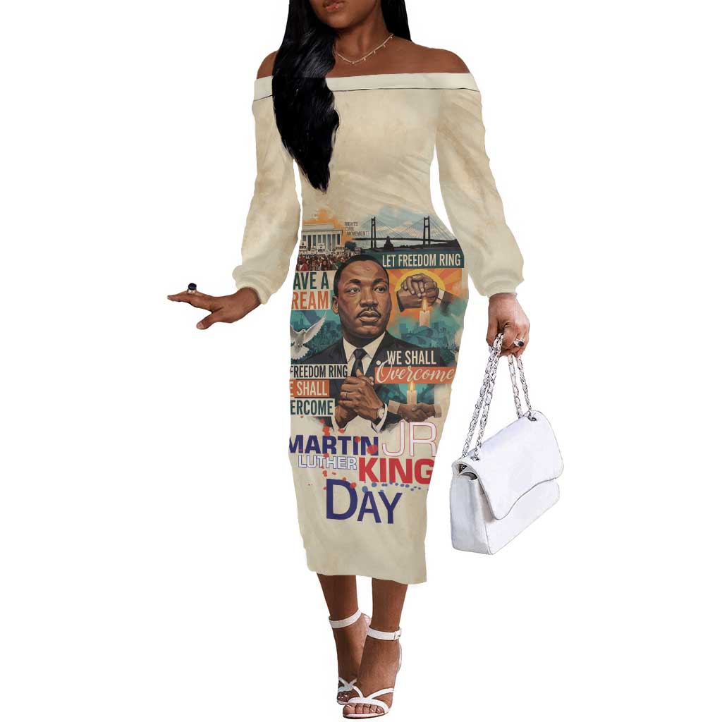 Martin Luther King MLK Off The Shoulder Long Sleeve Dress I Have a Dream Vintage Art - African Pride