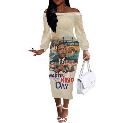 Martin Luther King MLK Off The Shoulder Long Sleeve Dress I Have a Dream Vintage Art - African Pride