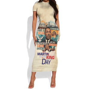 Martin Luther King MLK Short Sleeve Bodycon Dress I Have a Dream Vintage Art - African Pride
