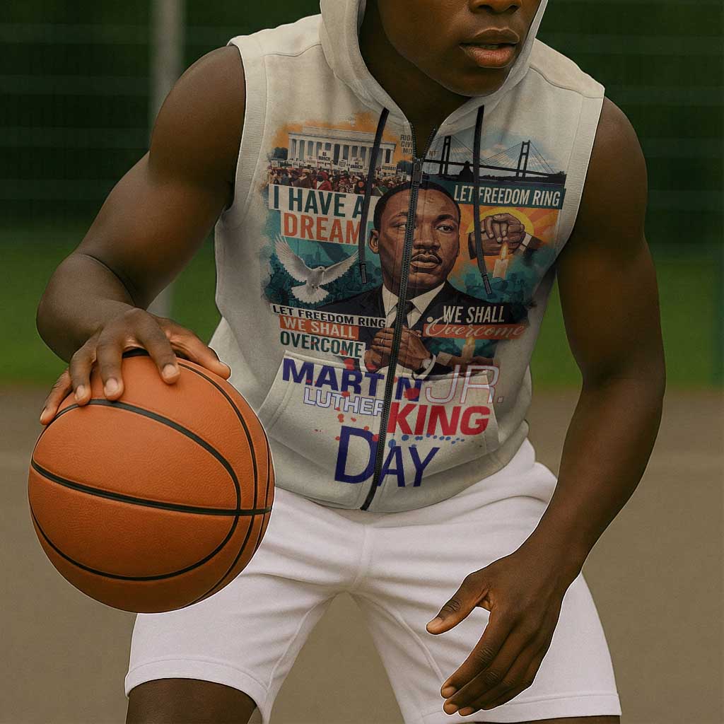 Martin Luther King MLK Sleeveless Zip Hoodie I Have a Dream Vintage Art - African Pride