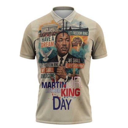 Martin Luther King MLK Zipper Polo Shirt I Have a Dream Vintage Art - African Pride