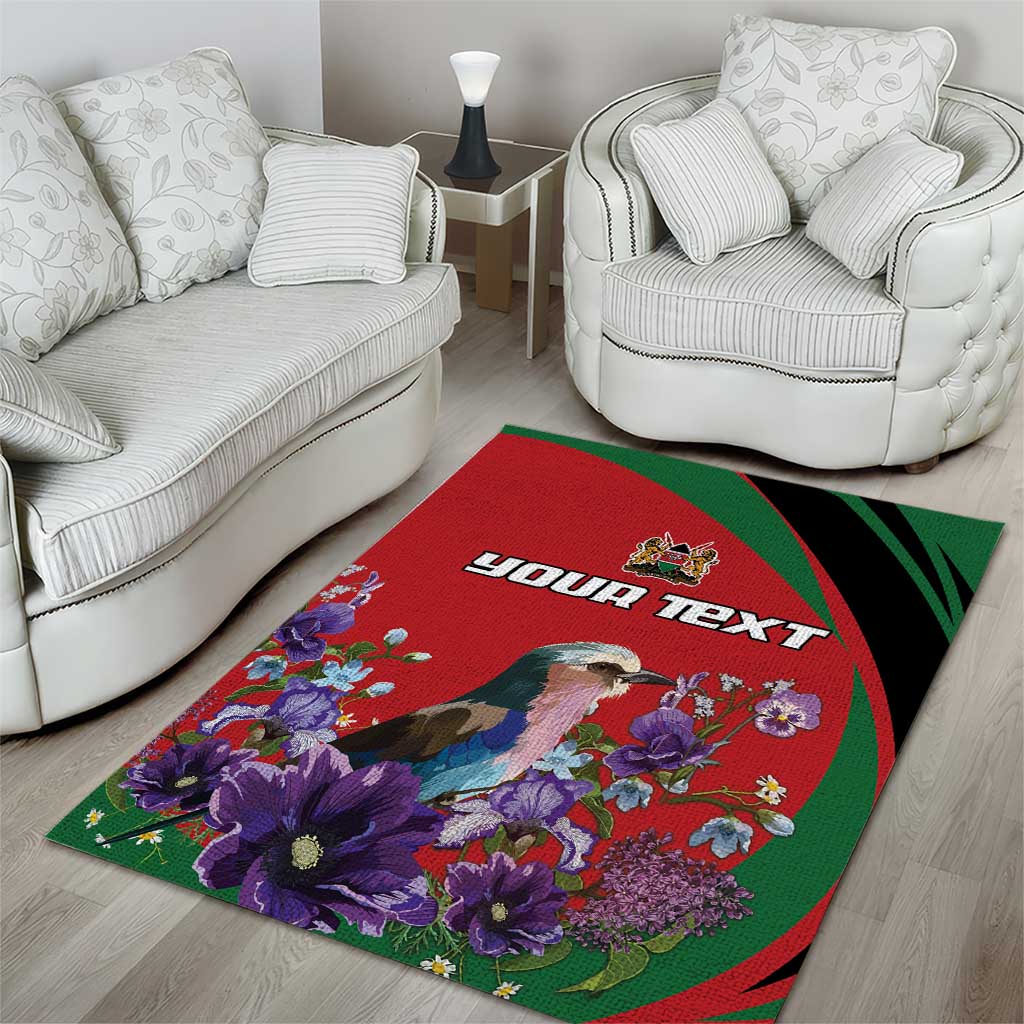 Personalized Afro Kenya Lilac Breasted Roller Area Rug With Violet Flowers