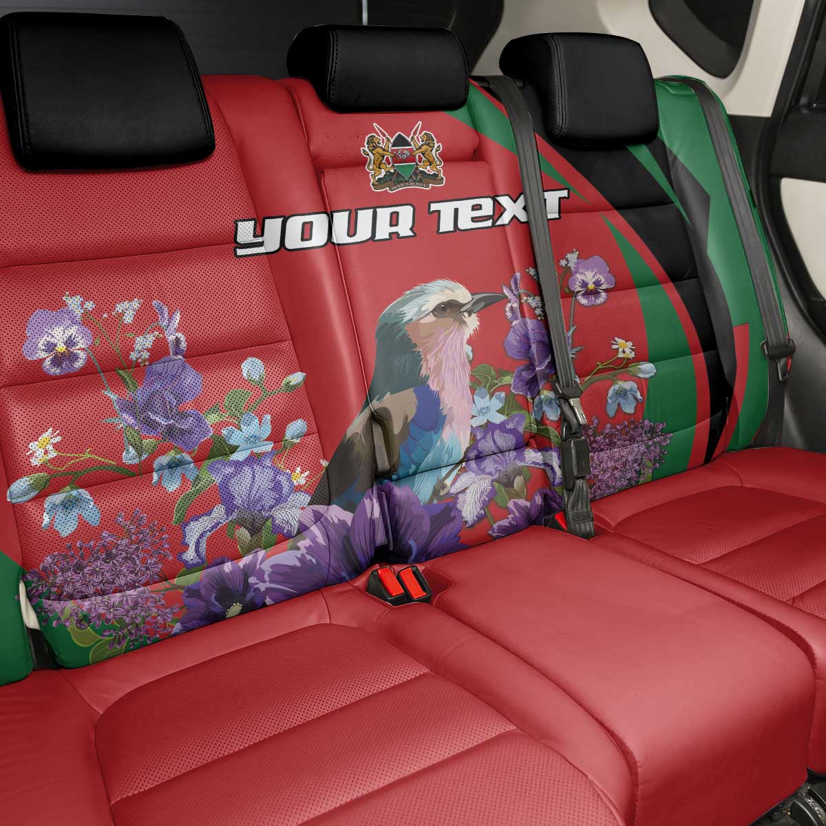 Personalized Afro Kenya Lilac Breasted Roller Back Car Seat Cover With Violet Flowers