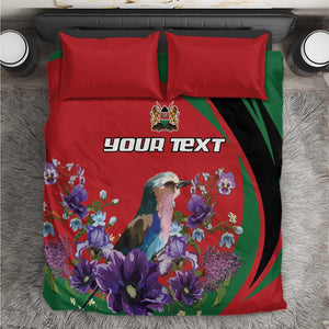 Personalized Afro Kenya Lilac Breasted Roller Bedding Set With Violet Flowers