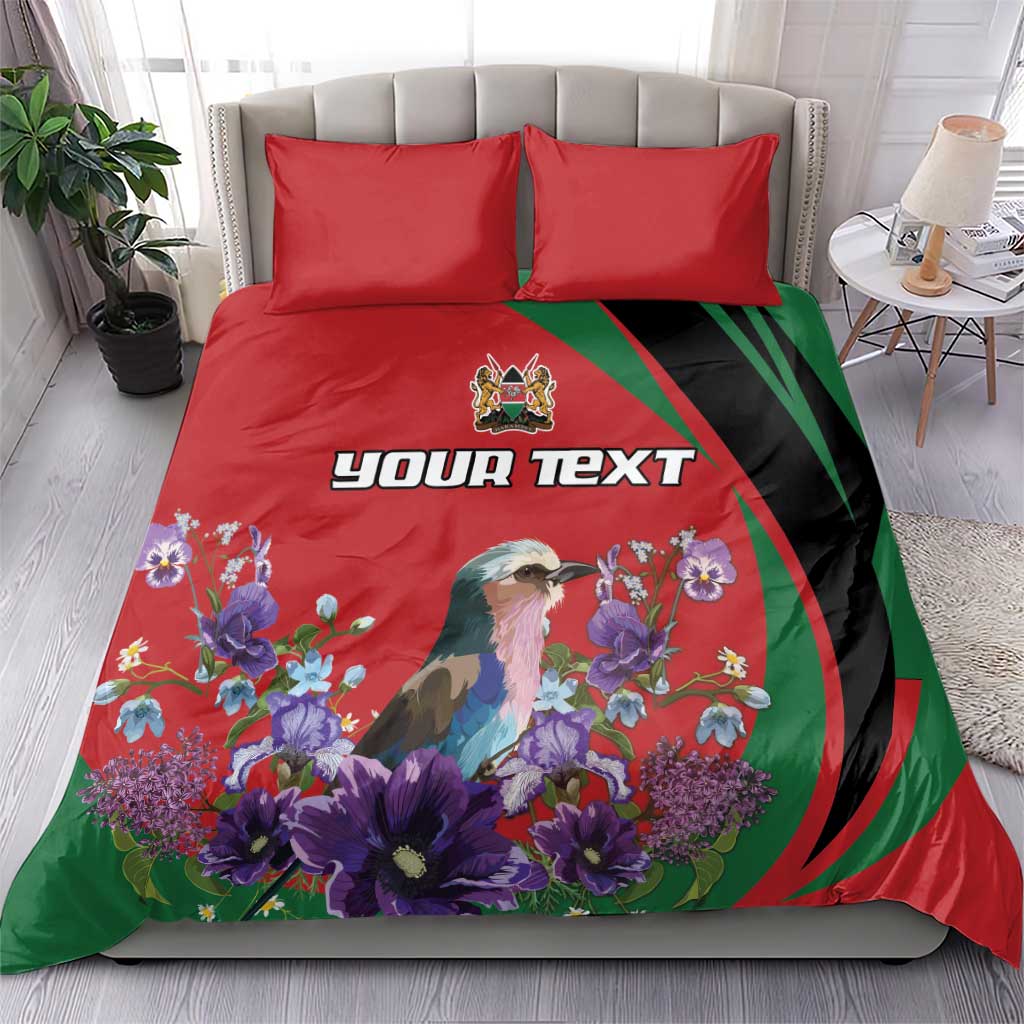 Personalized Afro Kenya Lilac Breasted Roller Bedding Set With Violet Flowers