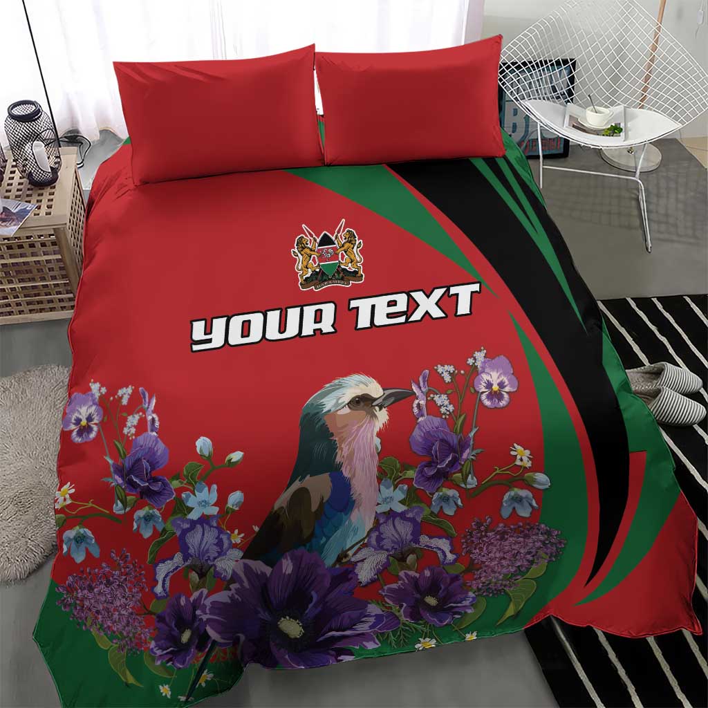Personalized Afro Kenya Lilac Breasted Roller Bedding Set With Violet Flowers